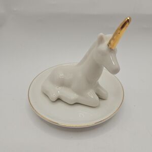Tri-Coastal Design Unicorn Gold Accent White Ceramic Porcelain Ring Jewelry Dish
